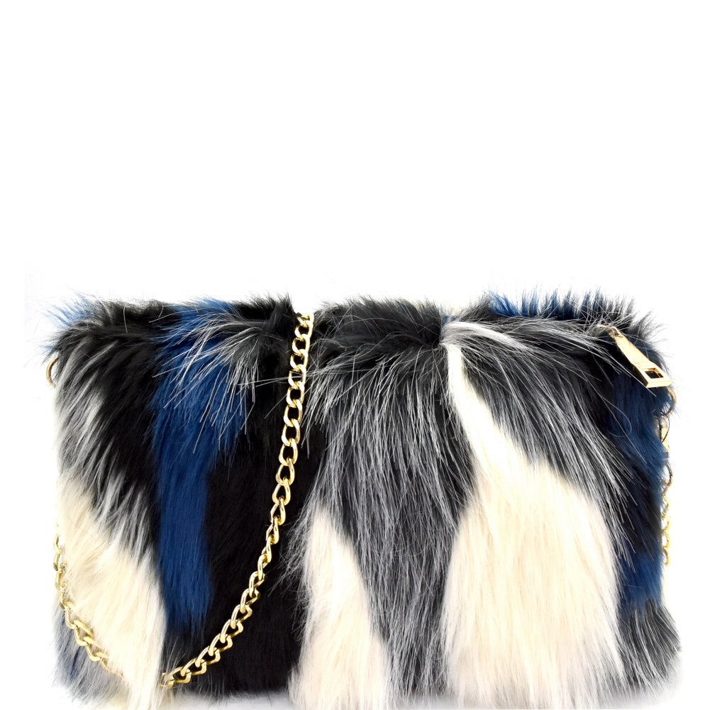 Blue and White Fur Messenger Bag