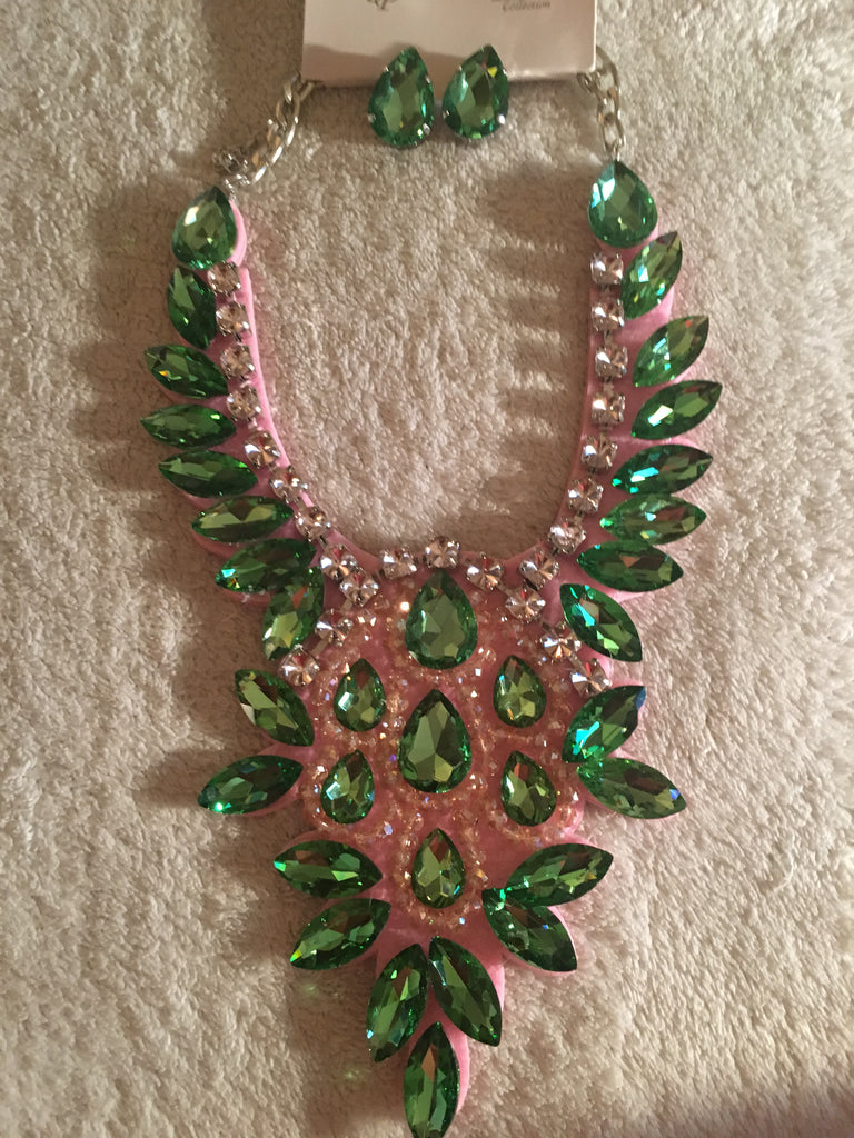 Pink and Green Felt Necklace Set