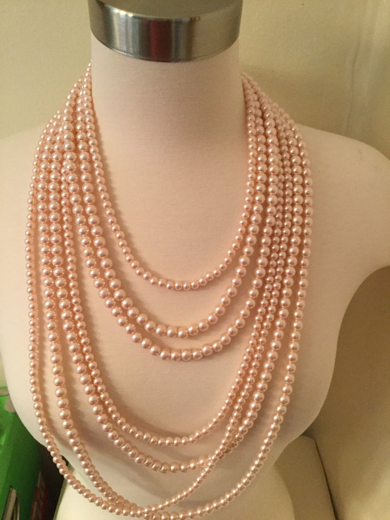 Pink Multi Strand Necklace Set with matching Earrings