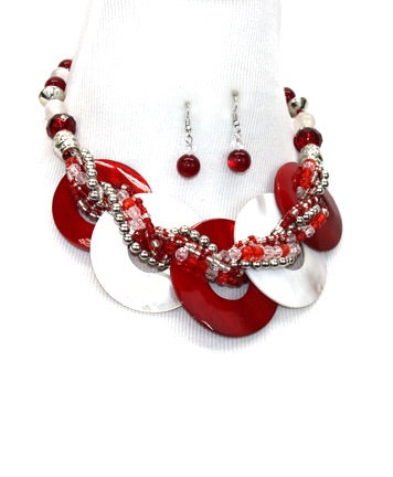 Red and White Circle Necklace Set.