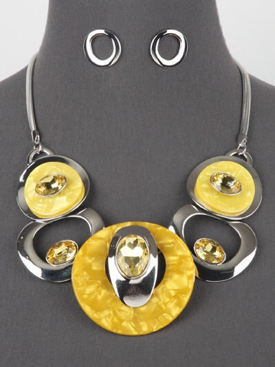 Yellow Silver Necklace Set