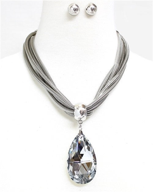 Crystal Silver Necklace Set