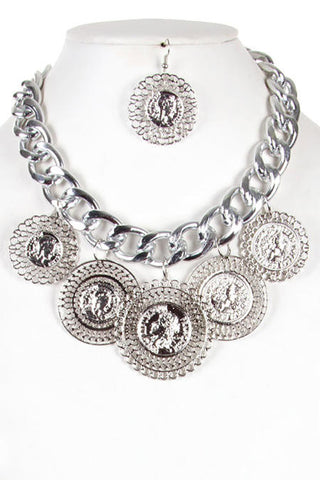 Silver Coin Necklace Set