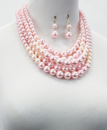 Pink Pastel Pearl Necklace Set