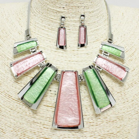 Pink and a Green Necklace Set