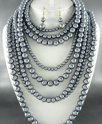 Silver Pearl Necklace Set