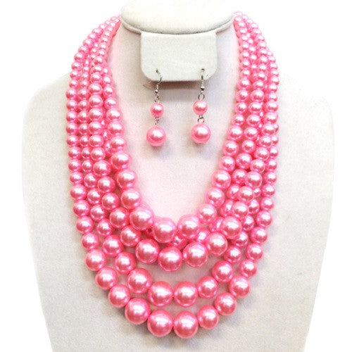 Pink Pearl Multistrand Necklace Set