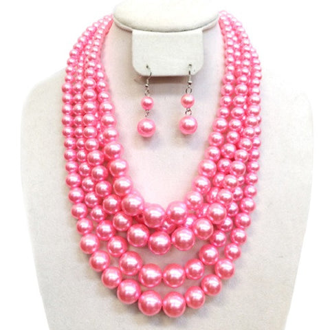 Pink Pearl Multistrand Necklace Set