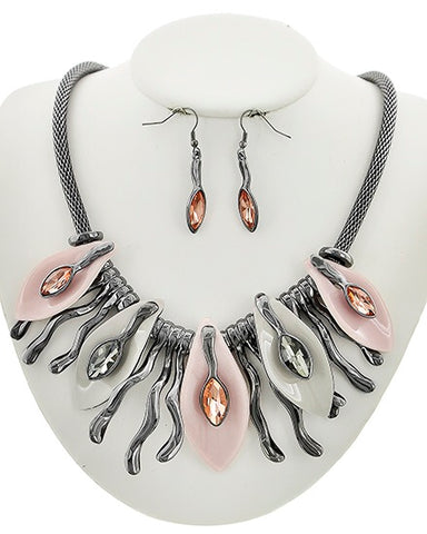 Pink and Grey acrylic & glass Statement Necklace Set