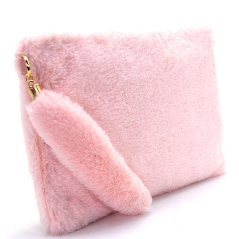 Pink Fur Clutch/Shoulder Bag