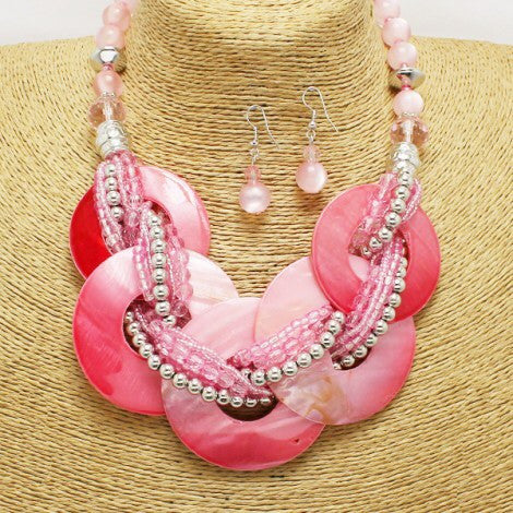 Bead Pink Circle Necklace Set