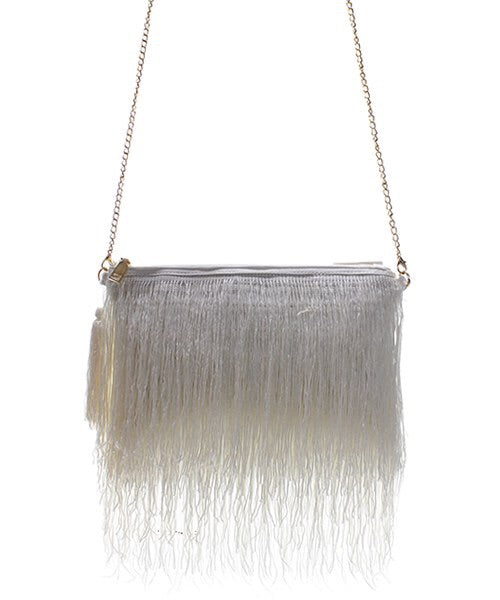 White Fashion Faux Leather Messenger/Clutch Bag with Fringe