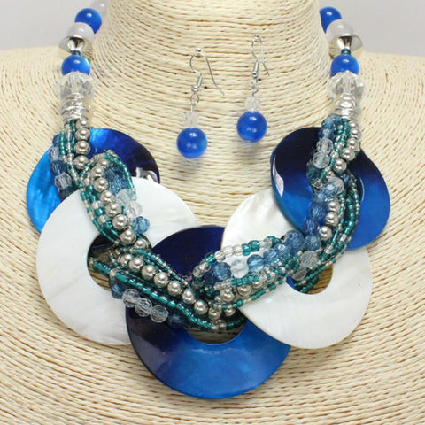Blue and White Circle Necklace Set